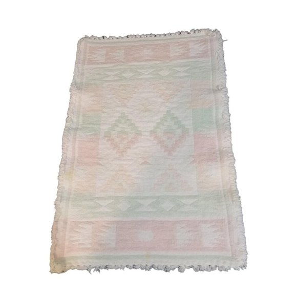 Table Dining Placemats Aztec Design Cloth Like Peach Mint Green White Fringed - Picture 3 of 5